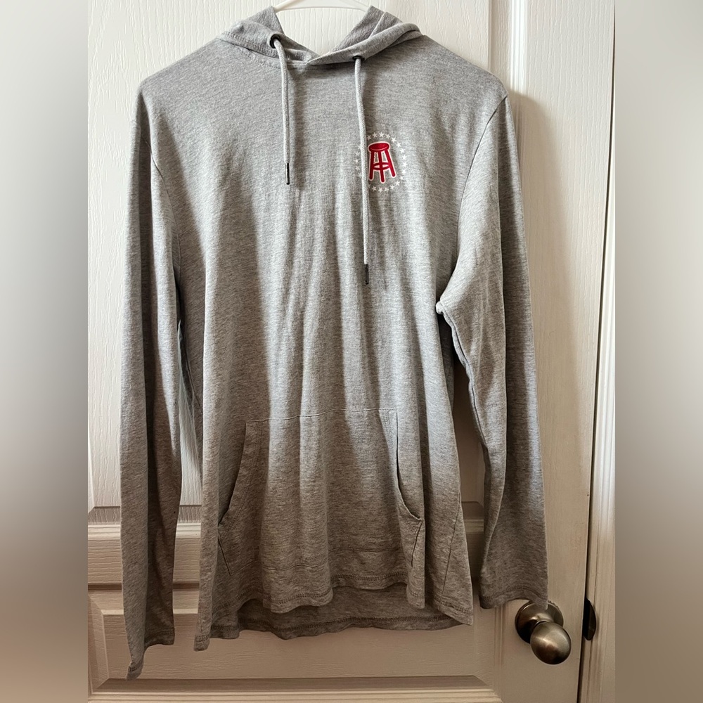 Barstool District Gray Lightweight Hoodie with Red Logo - Men’s Small